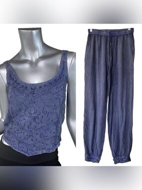 Rhea Women’s XS/ Small Boho Handmade Tank And Pants Embroidered Purple NEW